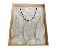 Conjunto de collar y aretes - Hoja de valor - Oro Blanco