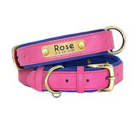 Conjunto de Collar y Correa de Cuero Personalizado para Perro, Collar de Cuero Engrosado(Rose Collar,M)
