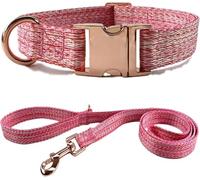 Conjunto de Collar y Correa for Perro 1,5 m, básico Ajustable con Hebilla Metal Resistente Anilla en D, Suave Duradero(Pink,L)