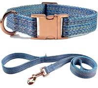 Conjunto de Collar y Correa for Perro 1,5 m, básico Ajustable con Hebilla Metal Resistente Anilla en D, Suave Duradero(Blue,S)