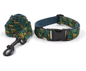 Conjunto de Collar y Correa for Perro. Correa for con Mango Junta tórica. Suave fácil Limpiar. Collar Ajustable for Hebilla liberación rápida(Green,L)