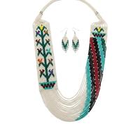 Conjunto de collar y pendientes ucranianos Gerdan con estampado de pájaros folclóricos, cuentas de semillas, joyería tradicional, multicolor, hecho a mano, joyería ucraniana con cuentas |LK_UKRN_0547