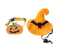 Conjunto de collar y sombrero para gato, disfraz de Halloween para gatos | Disfraz de bruja de gato, disfraz de Halloween para gatos y brujas, para gatos, perros, animales, suministros de fiesta