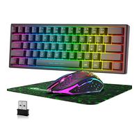 Conjunto de Combo de Teclado y ratón inalámbrico de 60% Conjunto de 2,4 GHz 38000mAh 61 Teclas compactas Teclado con Arco Iris led retroiluminado + 2400dpi 6 Botones Arco Iris LED Mouse (Negro)