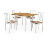 Conjunto de comedor 4 sillas + mesa extensible blanco/natural 74x80-120x80 cm 80 cm