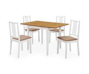 Conjunto de comedor 4 sillas + mesa extensible blanco/natural 74x80-120x80 cm