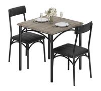 Conjunto de comedor compacto para 2 personas - Mesa cuadrada y 2 sillas tapizadas - Estructura resistente de metal y madera - Ideal para espacios pequeños, apartamentos o estudios - Color Cement ash