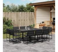 Conjunto de Comedor de jardín de 11 Piezas, Negro, textilene y Cristal, Conjunto de Muebles de Exterior Que Ahorra Espacio con sillas Plegables y Cojines para Patio, balcón y jardí