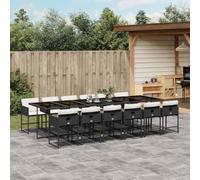 Conjunto de comedor de jardín genérico 13 unids negro resina trenzada | Mesa de cristal templado, respaldo abatible, cojines gruesos, funda extraíble lavable