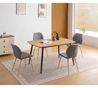 Conjunto de Comedor Mesa Rectangular 140x90 cm y 4 Sillas Tapizadas Gris