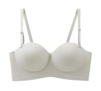 Conjunto de comida de jardín sujetador de media taza, sexy sin costuras para mujer, sin tirantes, desmontable, con pequeña mejora en el pecho y sin anillo, conjunto de esquí de gran tamaño, blanco, S