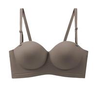 Conjunto de comida de jardín sujetador de media taza, sexy sin costuras para mujer, sin tirantes, desmontable, con pequeña mejora en el pecho y sin anillo, conjunto de esquí de gran tamaño, café, L