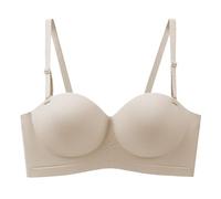 Conjunto de comida de jardín sujetador de media taza, sexy sin costuras para mujer, sin tirantes, desmontable, con pequeña mejora en el pecho y sin anillo, conjunto de esquí de gran tamaño, caqui, S