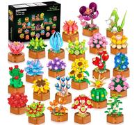Conjunto de Construcción de 24 Flores y Suculentas - 2160PCS Colección Botánica Mini Bloques 3.6MM, Kit de Flores para Decorar Hogar u Oficina, Adultos y Niños 10+