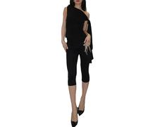 Conjunto de cordones de un solo hombro para mujer, parte superior de corsé y pantalones cortos de cintura estilo paperbag, Negro, L