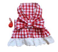 Conjunto de Correa para Vestido de a Cuadros, Elegante Vestido de Cachorro sin Mangas con Dobladillo de Encaje a Cuadros Rojos con Correa adjunta para Perros pequeños y medianos, (Vestido Cuadros