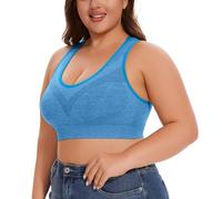 Conjunto de corte de costura para mujer, transpirable, Plus tamaño, no Underwire No Marks Hollow Bra Thin Yoga Underwear Body de encaje, azul celeste, XXL
