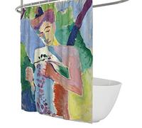 Conjunto de Cortinas de Ducha y Forro Extra Largo Henri Matisse Famosa Pintura Rama de Flores Cortinas de Baño Impermeables con Gancho W90xL180cm