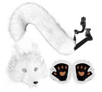 Conjunto De Cosplay De Lobo - Conjunto De Guantes Con Clip De Cola De Y Máscara De Lobo Simulada | Accesorios Para Disfraces De Halloween De Piel Sintética | Traje De Animal Para Mujer Para Fies