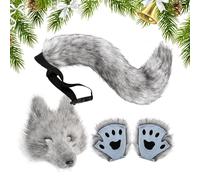 Conjunto de cosplay de lobo - Juego de guantes de clip de cola de lobo de imitación | Accesorios de disfraz de Halloween de piel sintética | Traje de animal para mujer para, carnaval, Navidad