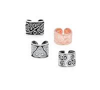 Conjunto de Cuatro Aretes de Puño Ancho de Estilo Tribal Balinés Boho Unisex con Nudo Celta en Espiral de Vid, 1 Pieza para Cartílago No Perforado, Chapado en Oro Rosa Oxidado Negro .925 Plata de Ley