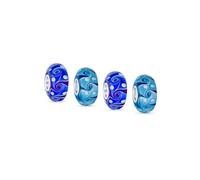 Conjunto de Cuatro Cuentas de Encanto Separador de Vidrio Murano Tonos de Azul Turquesa Aqua Ola Remolino que se Ajusta a Pulsera Europea para Mujer Adolescente Núcleo de Plata Esterlina .925
