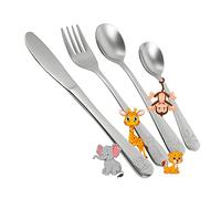 Conjunto de Cubertería Safari para Niños 4 Piezas - Kit con Diseños de Animales - Incluye Cucharas, Cuchillo y Tenedor - Ideal para Niños Desde 3 Años