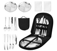 Conjunto de Cubiertos de Camping de 14 Piezas, Acero Inoxidable Juego de Cubiertos de Viaje Portátil, Camping Accesorios Portátiles para Picnic, Viaje, Camping, 2 Personas