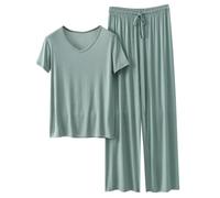Conjunto de cuello redondo de otoño fino de color sólido de manga larga para mujer, casual, talla grande, conjunto de dos piezas de satén consciente del cuerpo (gris, XL)
