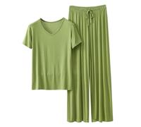 Conjunto de cuello redondo de otoño fino de color sólido, manga larga, para mujer, casual, talla grande, conjunto de dos piezas, satén consciente del cuerpo (verde menta, L)