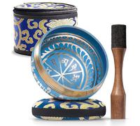 Conjunto de Cuenco Tibetano: Fácil de Tocar - Doble Batidor - Crea un Hermoso Sonido para la Sanación Holística, Alivio del Estrés, Meditación y Relajación - Cuenco Azul con Almohada Azul y Bolsa