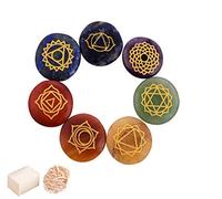 Conjunto de curación de Reiki de forma redonda Piedras de Reiki Chakra con símbolos de Chakra grabados Equilibrio Meditación Decoración en casa con Rose Desert/Cube Selenita-Bendición curación