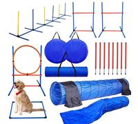 Conjunto de Curso de Agilidad para Perros portátil, Kit de Entrenamiento Interior al Aire Libre con túnel, obstáculos, Postes de Tejido, Anillo de Salto y Caja de Pausa para el Fitness, coordinación,