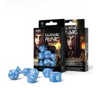 Conjunto De Dados RPG De 7 Dados Clásico Rúnico Azul Glacier Y Blanco