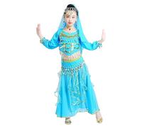 Conjunto de Danza para Niñas 2026, Estilo Étnico Indio, Traje de Danza del Vientre para Espectáculos y Fiestas, Falda y Top de Tul (Sky Blue, 5-6 Years)
