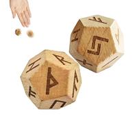 Conjunto de de madera - 2 Futharks mayores tallados, dados de adivinación, consejos espirituales con perspicacia | para la meditación de viaje, la práctica diaria del tarot, las sesiones de
