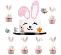 Conjunto de Decoración de Conejos de Pascua para Pasteles - Adornos de Oídos de Conejo Rosa y Figuras, Perfecto para Fiestas Temáticas