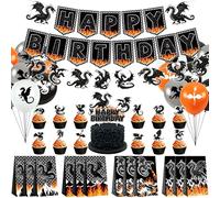 Conjunto de decoración para fiesta de cumpleaños de dragón, que incluye pancarta de feliz cumpleaños, decoración para pastel, bolsa de regalo, globos, para accesorios de fiesta temática de dragón