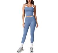 Conjunto de deporte para mujer, ropa de fitness, traje de deporte de dos piezas, con cuello halter y ropa de verano con acolchado y cintura alta, leggings de conflicto de colores, chándal con espalda