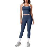 Conjunto de deporte para mujer, ropa de fitness, traje de deporte de dos piezas, con cuello halter y ropa de verano con acolchado y cintura alta, leggings de conflicto de colores, chándal con espalda