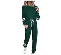 Conjunto de deporte para mujer Set Color Set Gradient Women's Sports Sleeve Solid Piece O of Long Neck Two Women Suits & Sets, verde, XXL
