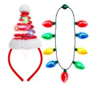 Conjunto de Diadema Navideña Luminosa y Collar Navideño LED, Diadema Navidad con Luces LED, Diademas Navideñas, Accesorios Navidad Niños y Adultos, para Fiestas Navideñas, Carnavales (Color-C)