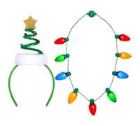 Conjunto de Diadema Navideña Luminosa y Collar Navideño LED, Diadema Navidad con Luces LED, Diademas Navideñas, Accesorios Navidad Niños y Adultos, para Fiestas Navideñas, Carnavales (Color-B)