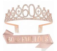 Conjunto de diadema y bufanda de 60 años para mujer, "60 & Fabulous", corona plateada con pedrería, accesorios de cumpleaños, 60 años, decoración de regalo, grand, Diamante falso, Diamante creado