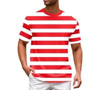 Conjunto de disfraces a rayas rojas Camisas de un solo pecho masculino Primavera Verano Casual Estampado a rayas Playas Manga Corta Vacaciones Casual Camisas (Verde, XL), rojo, XL