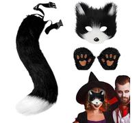 Conjunto de disfraces de animales - Negro gris, tela de felpa sintética, máscara de animal realista, guantes de cola de piel | Juegos de rol Espectáculos de teatro Eventos de vacaciones