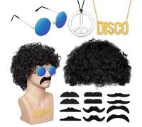 Conjunto de Disfraces de Hippies Set 16 Piezas, Accesorios Retro Estilo Años 60 y 70, para Fiesta de Carnaval Temática de Los Años 70 Halloween