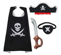 Conjunto de disfraces de pirata para niños de 4 piezas, parches de ojos para niños del cabo pirata Sombrero del capitán y disfraces inflables de carnaval de espada pirata para vestirse Conjunto de niñ