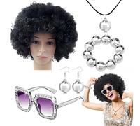 Conjunto de disfraces Disco de 5 BLING 70S - Accesorios de estilo de rapero con collar de bola de disco, pulsera, tonos | Vintage Club Outfit for Women, atuendo con temas para Halloween, esc