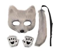Conjunto de disfraces Fox, conjunto de disfraces de cosplay | Ropa de piel suave para cubierta de cara de gato Guantes de patas de cola Conjunto | Accesorios divertidos de cosplay para ropa de año